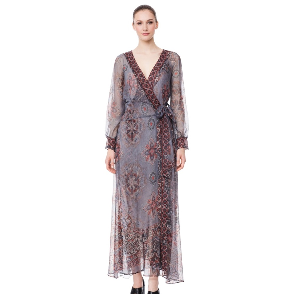Royal Crack by Rachele Beretta Sheer Paisley Silk Maxi Wrap Dress L Italy - Picture 9 of 9